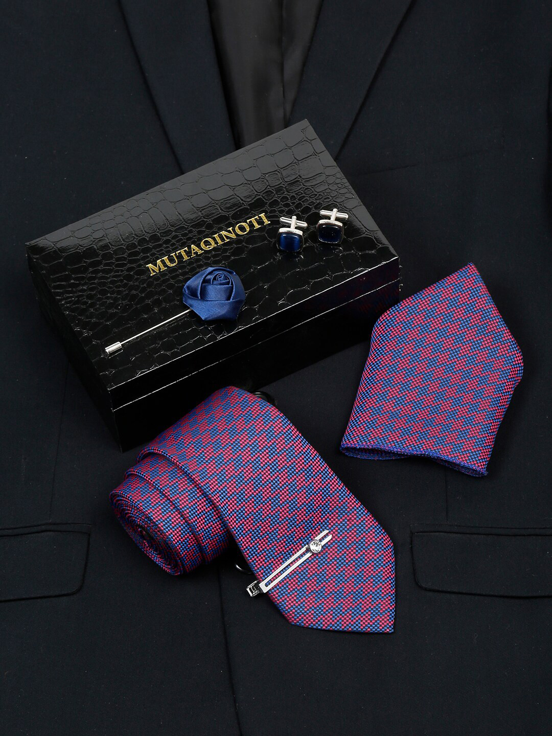 

MUTAQINOTI Mens Printed Silk Necktie Accessory Gift Set, Blue