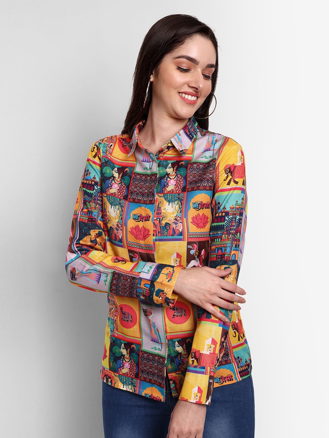 

TYAAR Classic Floral Opaque Printed Casual Shirt, Yellow