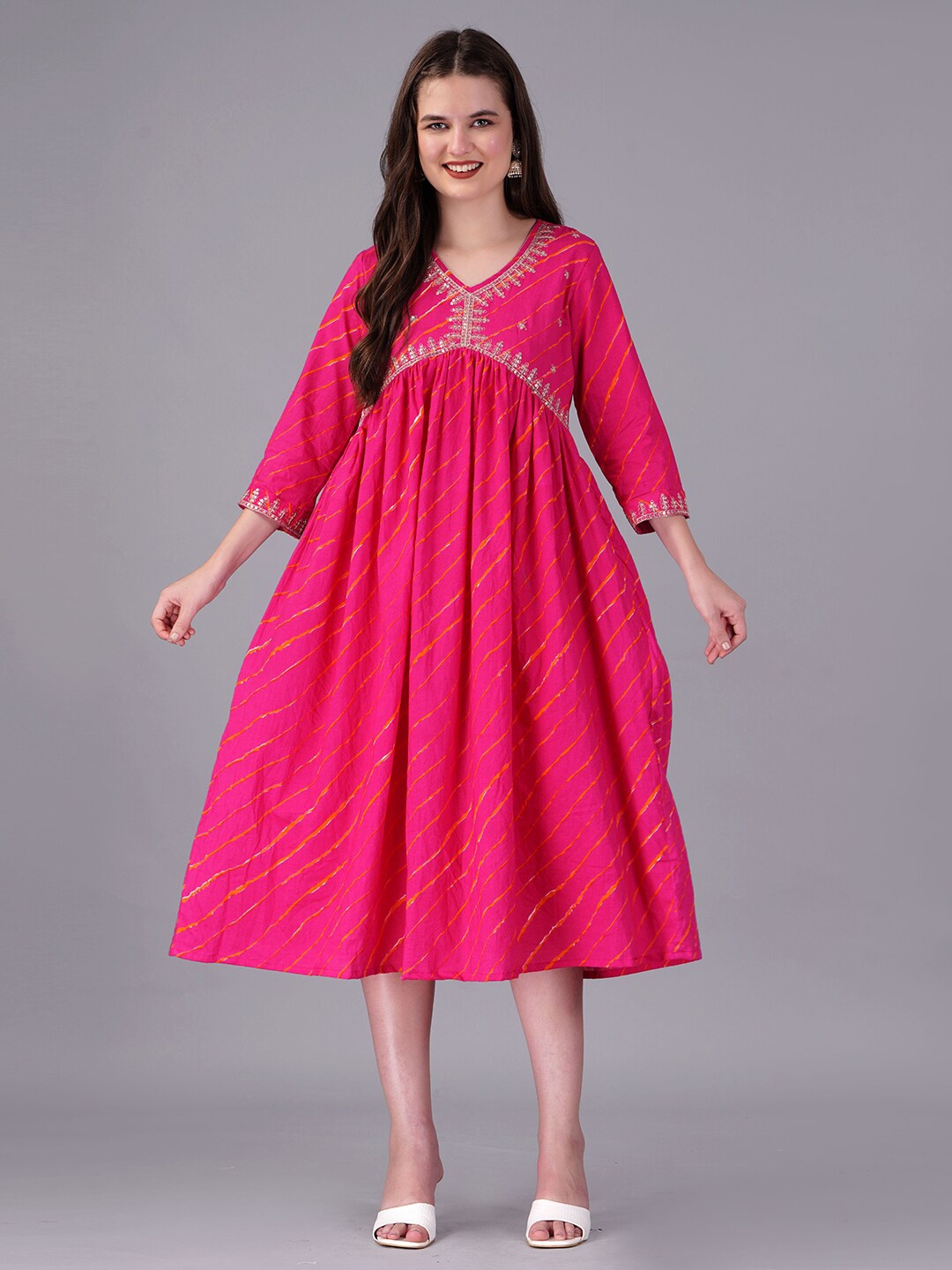 

KPF Pink Print Fit & Flare Midi Dress