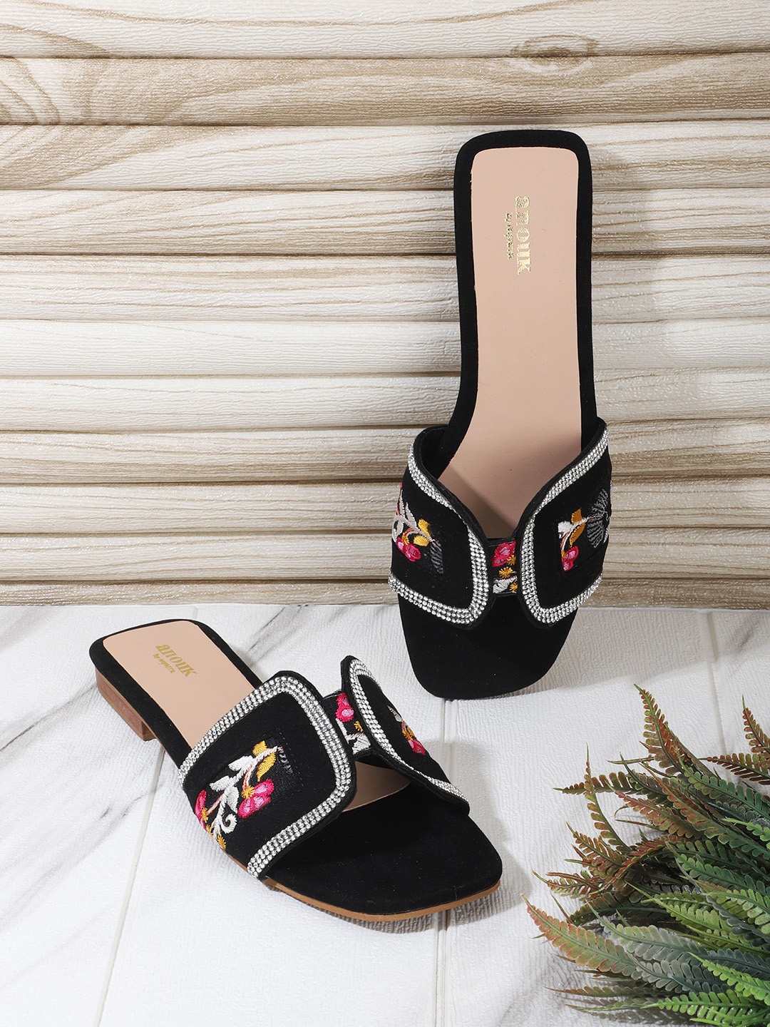 

Anouk Embellished Open Toe Flats, Black