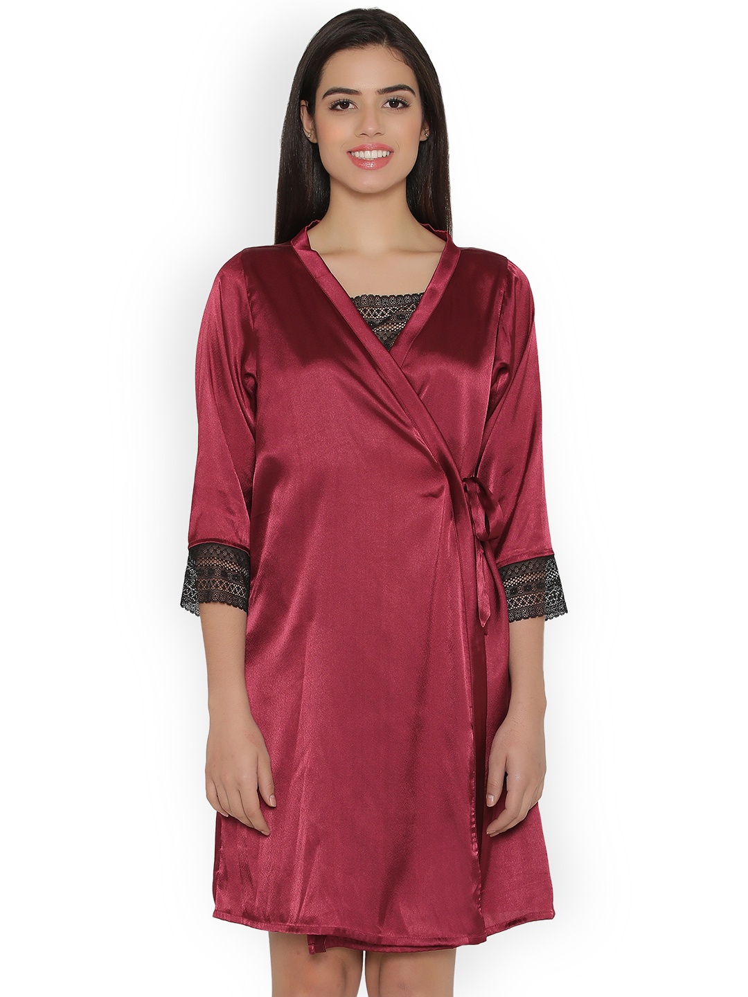 

Clovia Women Maroon & Black Robe NS1068P15