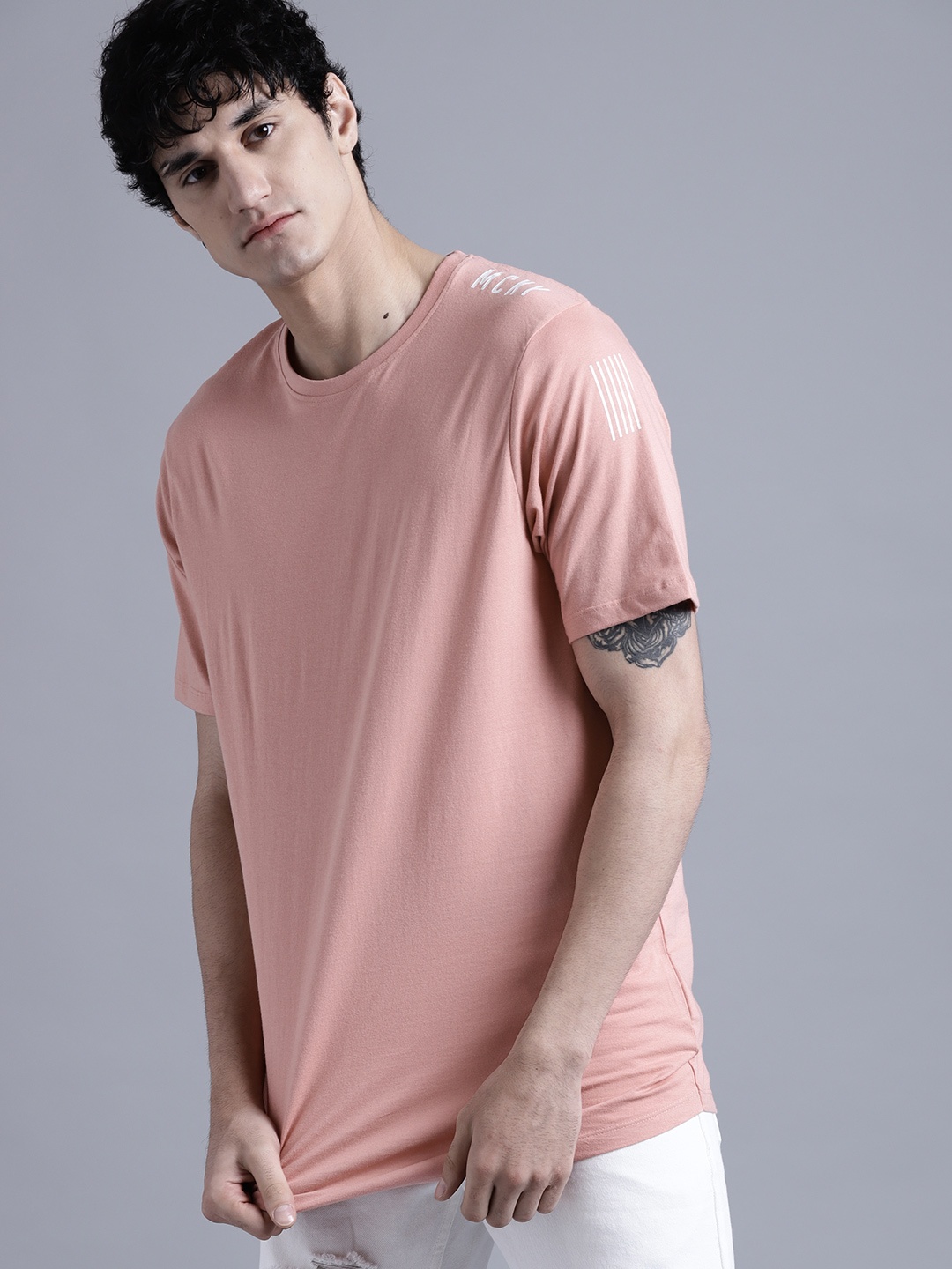 

Kook N Keech Disney Men Peach-Coloured Solid Longline T-shirt
