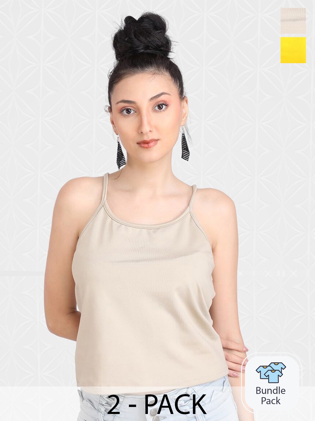 

Designer Bugs Pack Of 2 Shoulder Straps Crop Top, Beige
