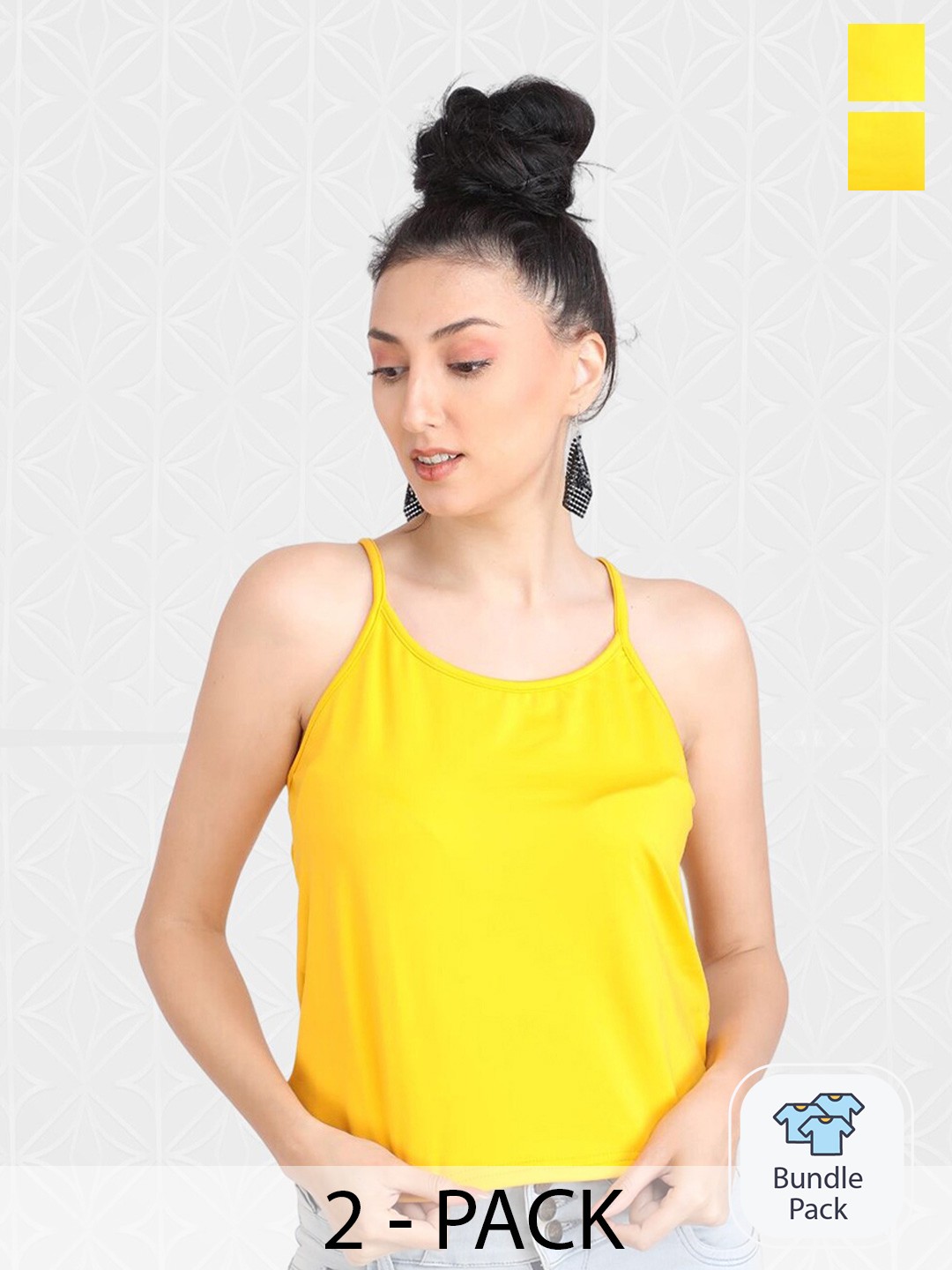 

Designer Bugs Pack Of 2 Shoulder Straps Crop Top, Yellow