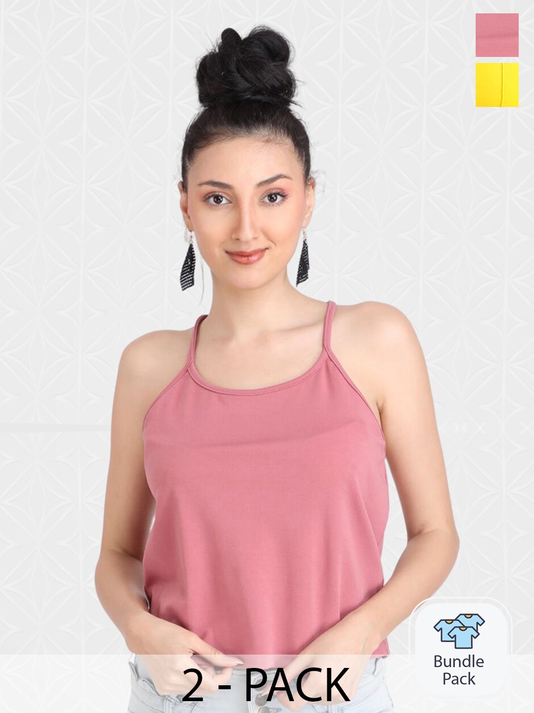 

Designer Bugs Pack Of 2 Shoulder Straps Crop Top, Pink