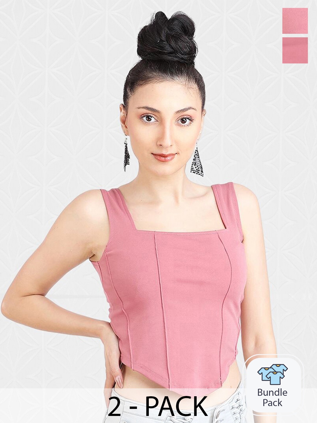 

Designer Bugs Pack Of 2 Shoulder Straps Crop Top, Pink