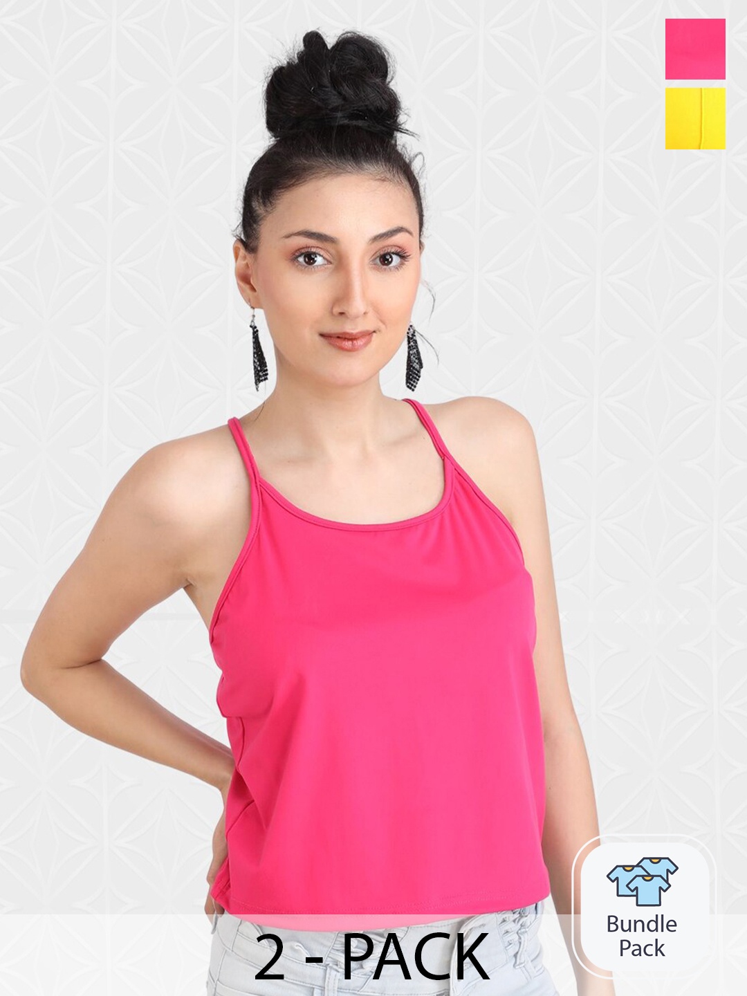 

Designer Bugs Pack Of 2 Sleeveless Cotton Crop Top, Pink