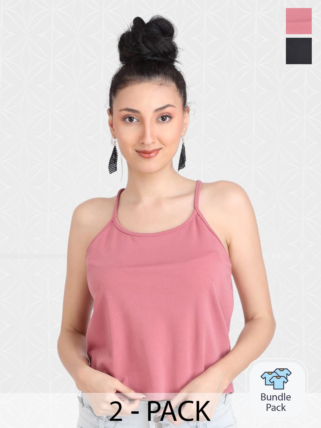

Designer Bugs Pack Of 2 Sleeveless Cotton Crop Top, Pink