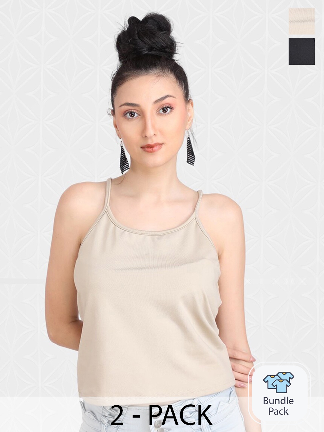 

Designer Bugs Pack Of 2 Sleeveless Cotton Crop Top, Black