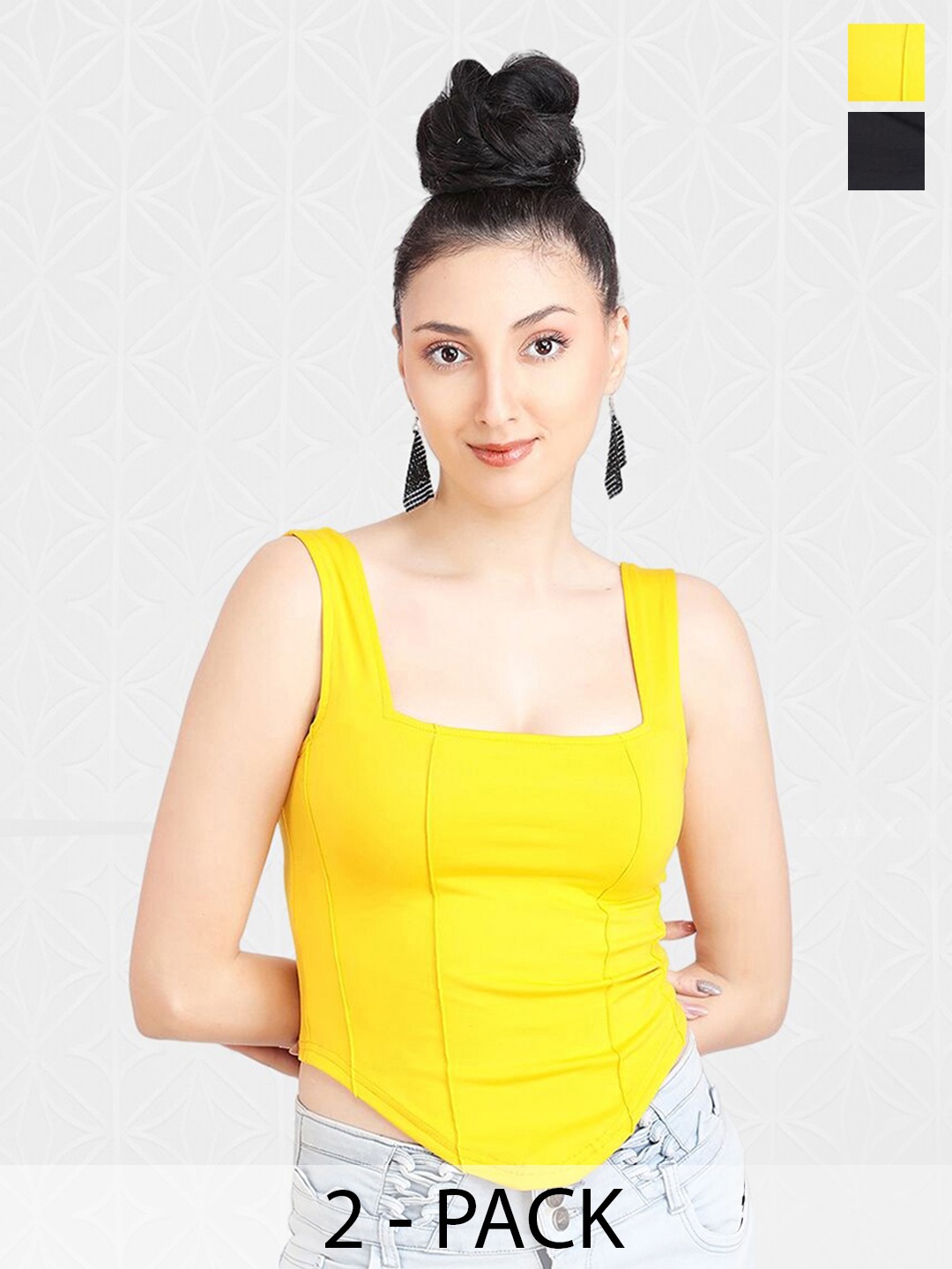 

Designer Bugs Pack Of 2 Fitted Crop Top, Yellow