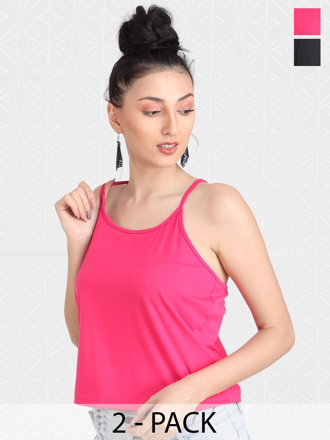 

Designer Bugs Pack Of 2 Shoulder Straps Tank Crop Top, Pink