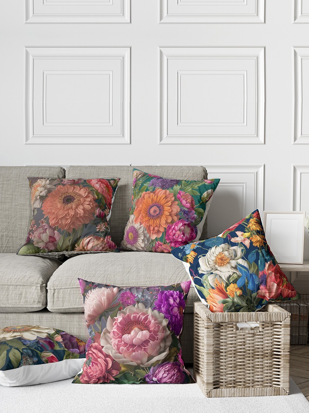 

Tasseled Home Orange 5-Pieces Floral Satin Square Cushion Covers