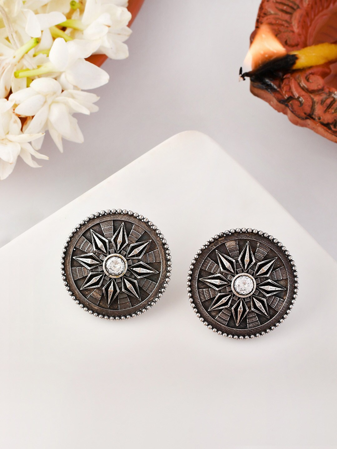 

Voylla Silver-Plated Contemporary Stud Earrings