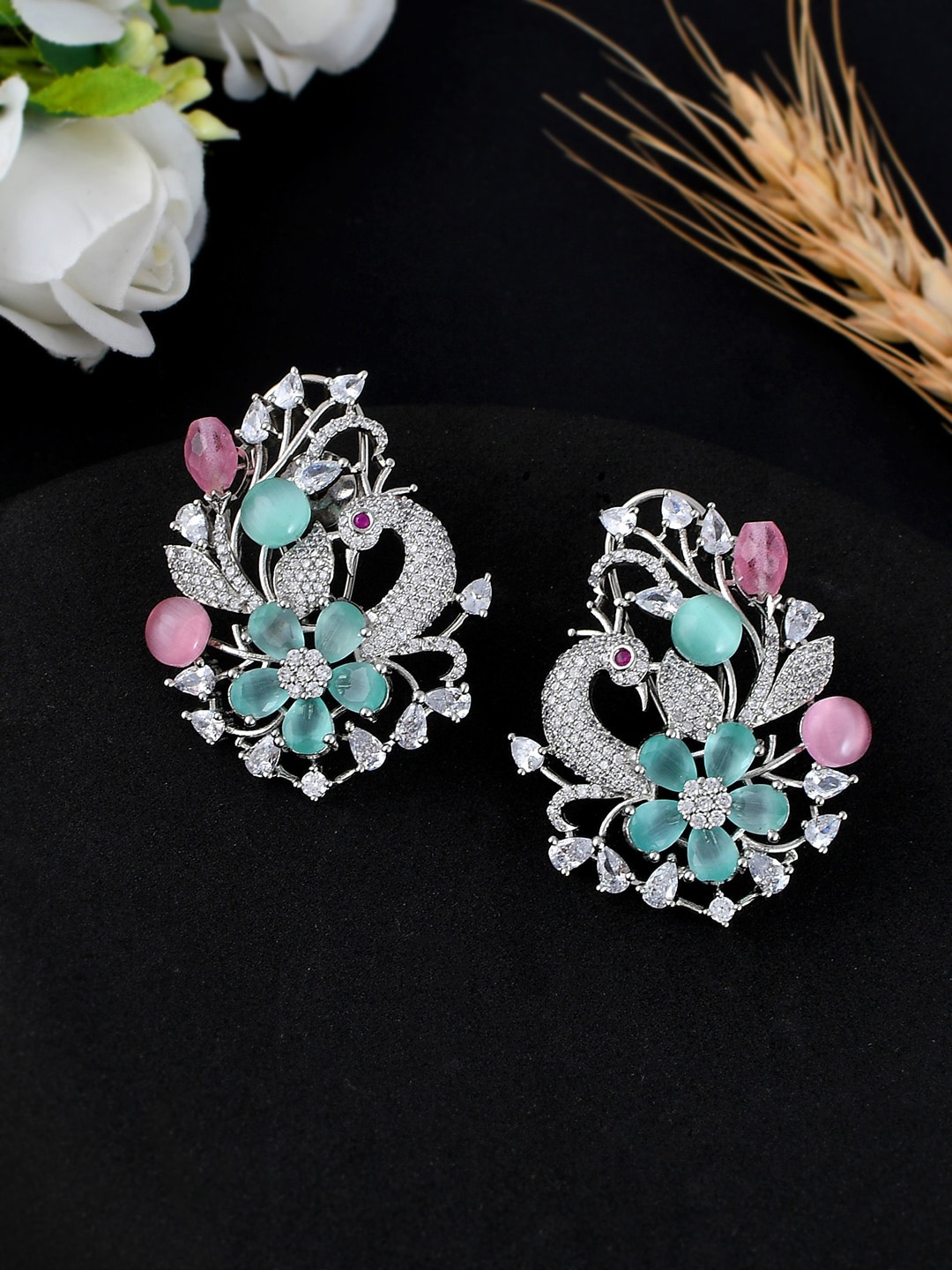 

Voylla Silver-Plated Contemporary Studs Earrings