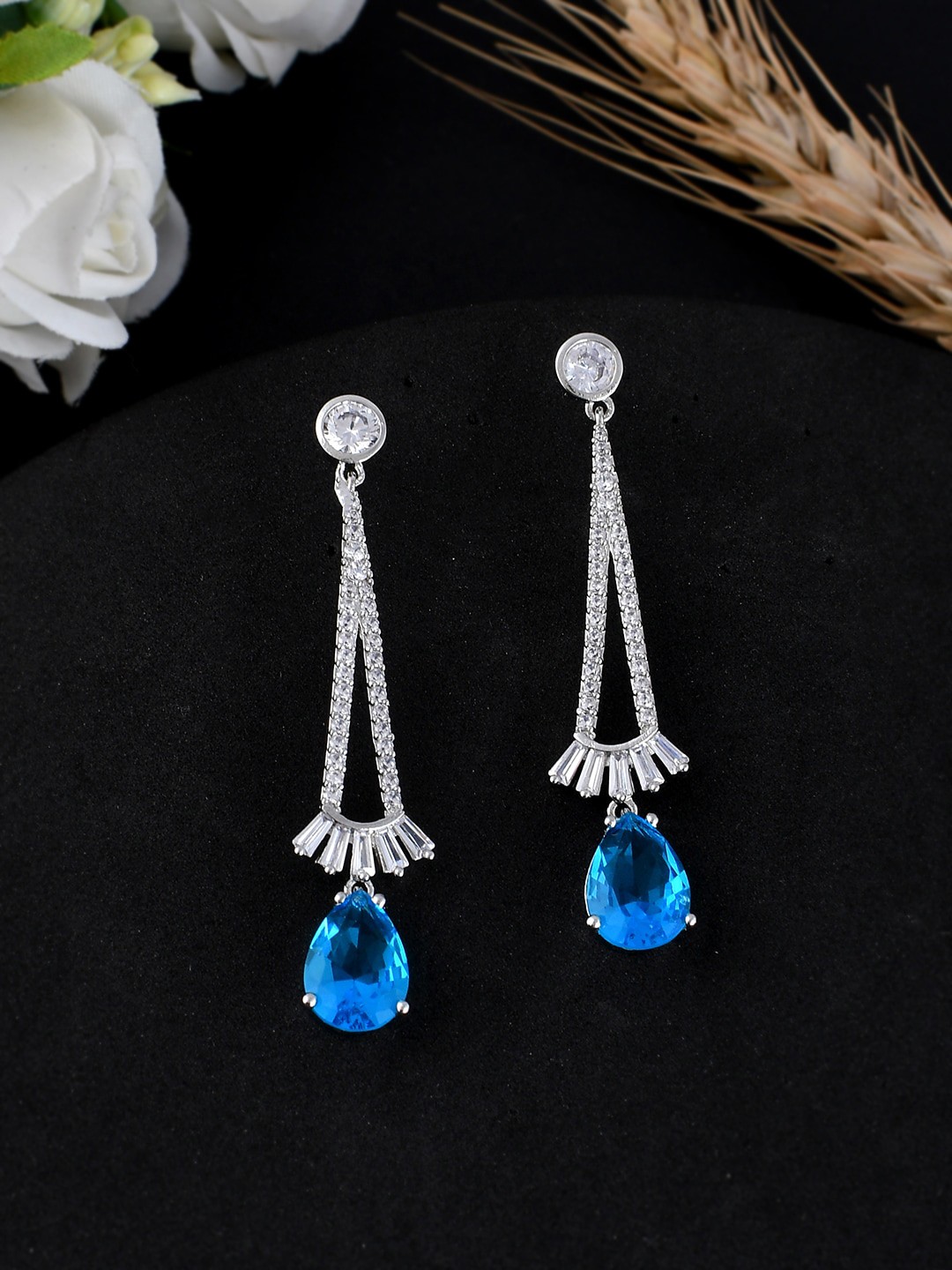 

Voylla Rhodium-Plated Contemporary Drop Earrings, Silver