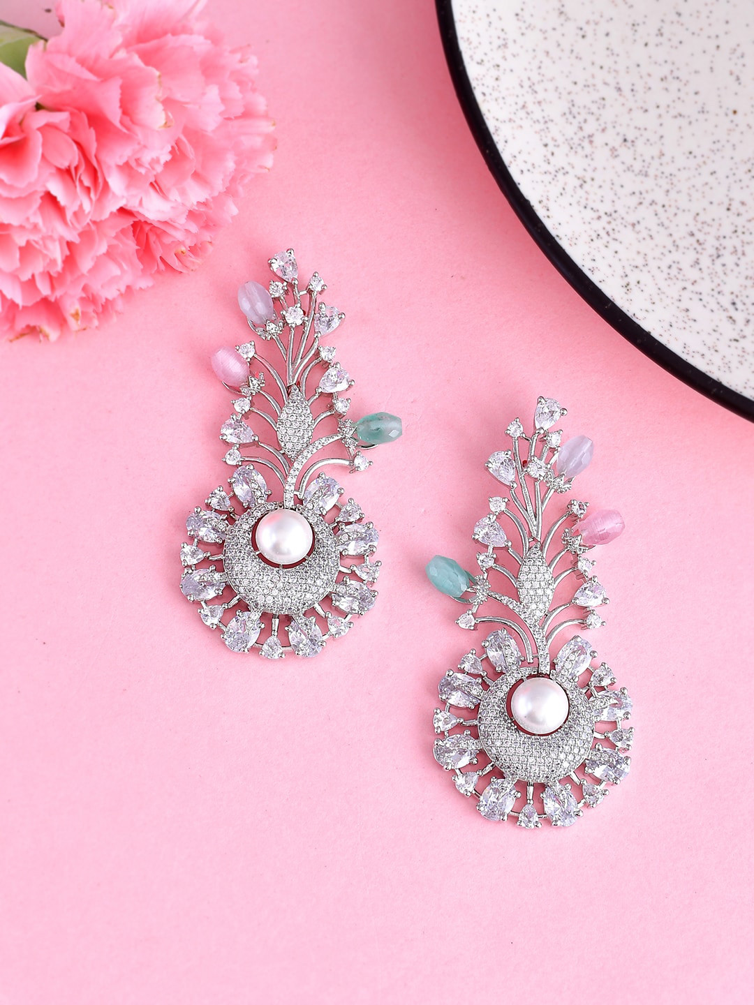 

Voylla Silver-Plated Contemporary Drop Earrings