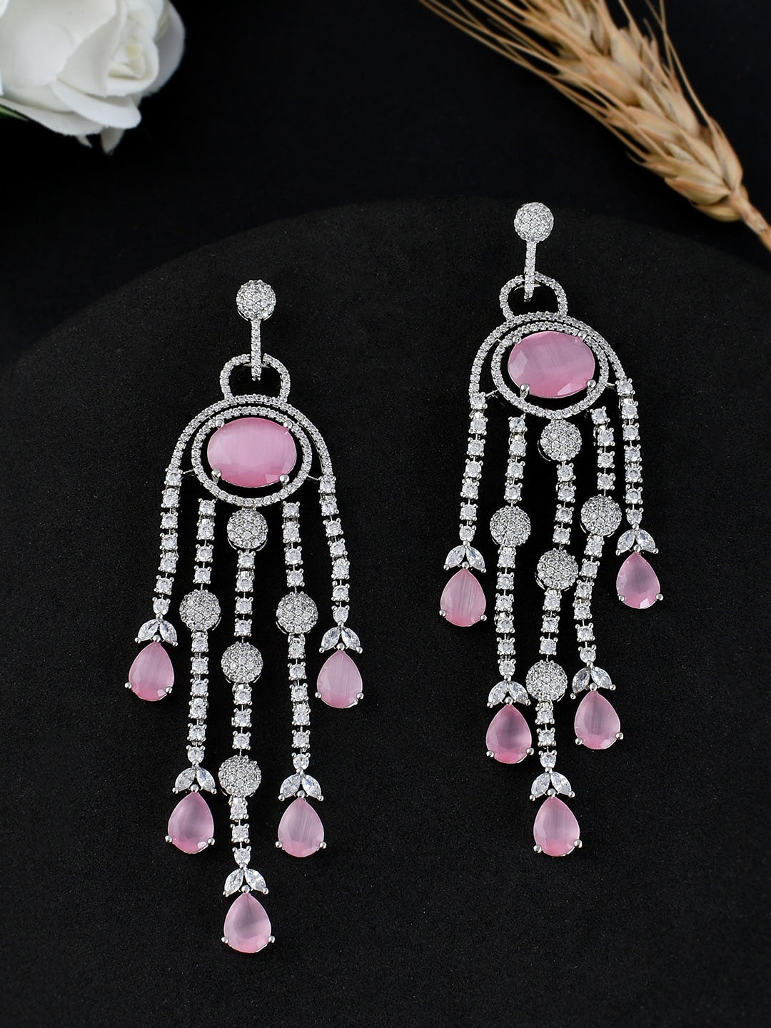 

Voylla Rhodium-Plated Cubic Zirconia Contemporary Earrings, Silver