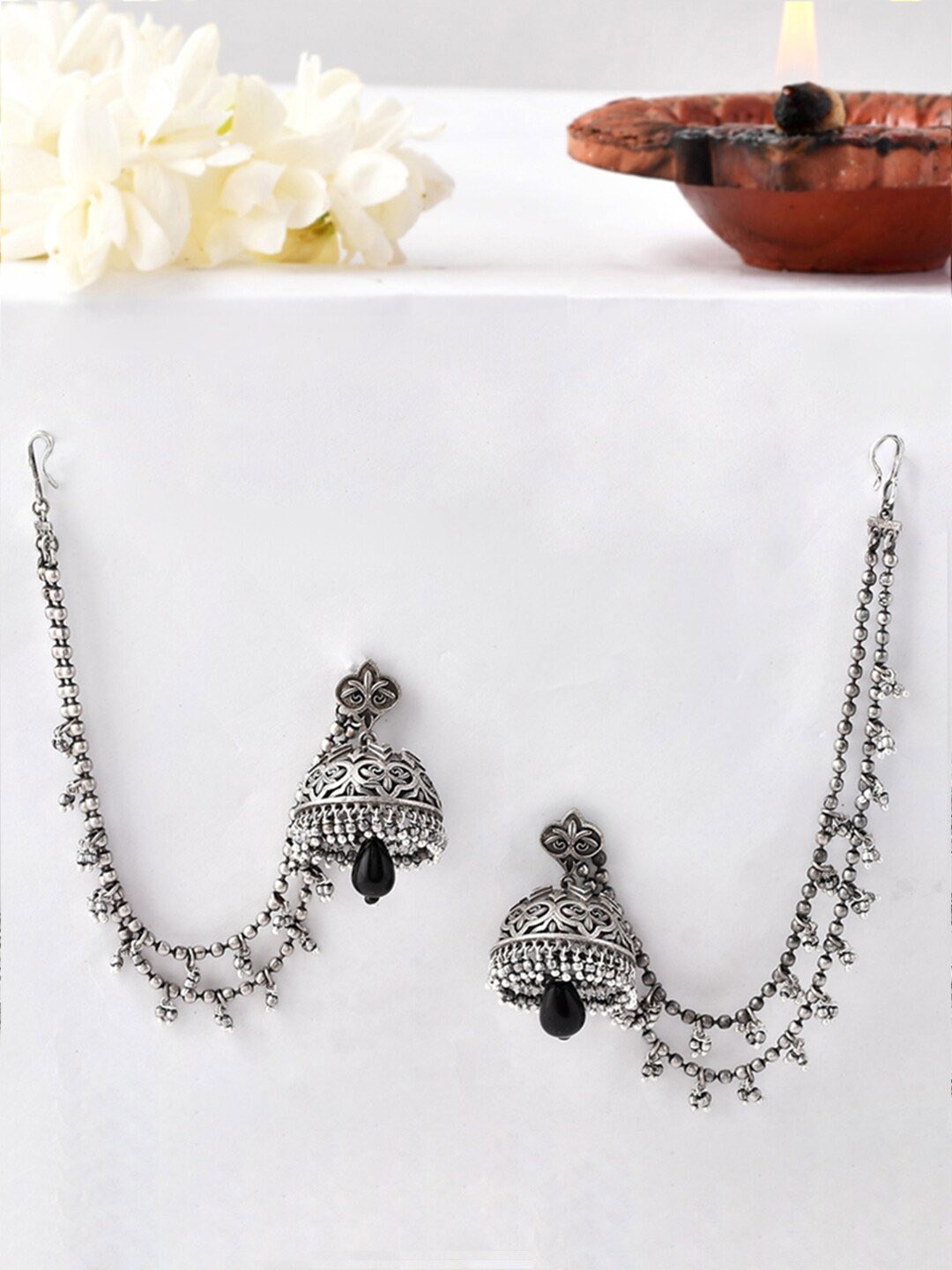 

Voylla Silver-Plated Artificial Beads Contemporary Ear Cuff Earrings