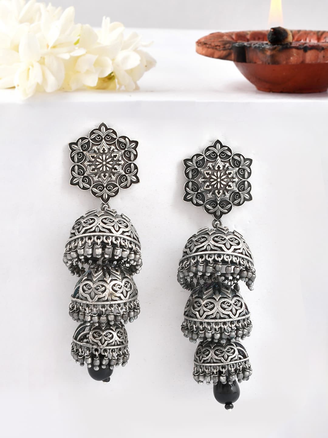 

Voylla Silver Plated Dome Shaped Jhumkas