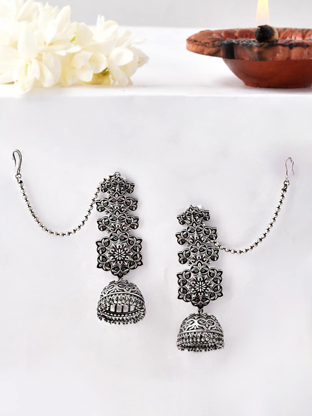 

Voylla Silver-Plated Contemporary Jhumkas