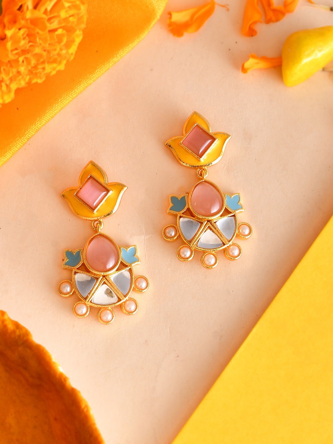 

Voylla Gold-Plated Artificial Stones Contemporary Drop Earrings