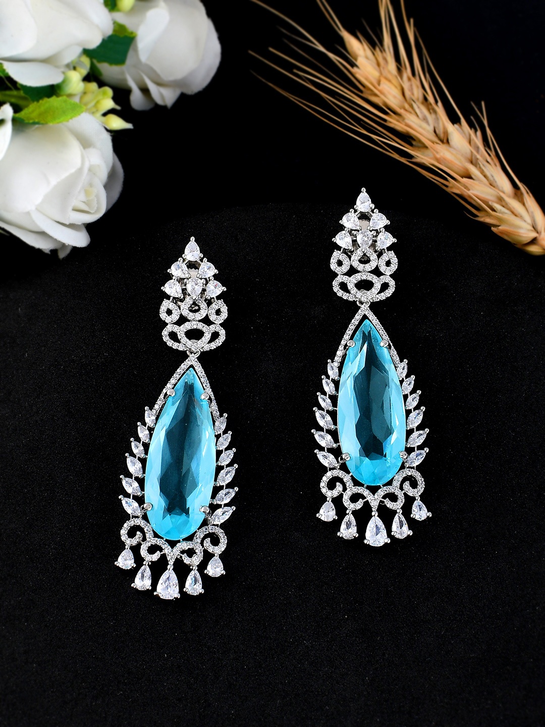 

Voylla Rhodium-Plated Contemporary Drop Earrings, Silver