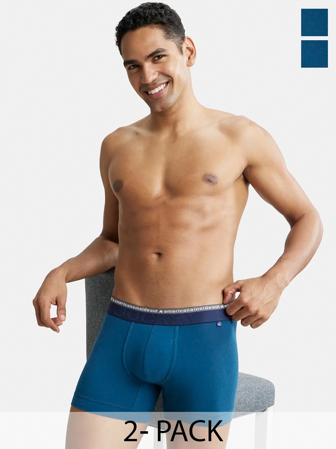 

Pack Of 2 Super Combed Cotton Stretch Solid Trunk with Ultrasoft Waistband-US60, Blue