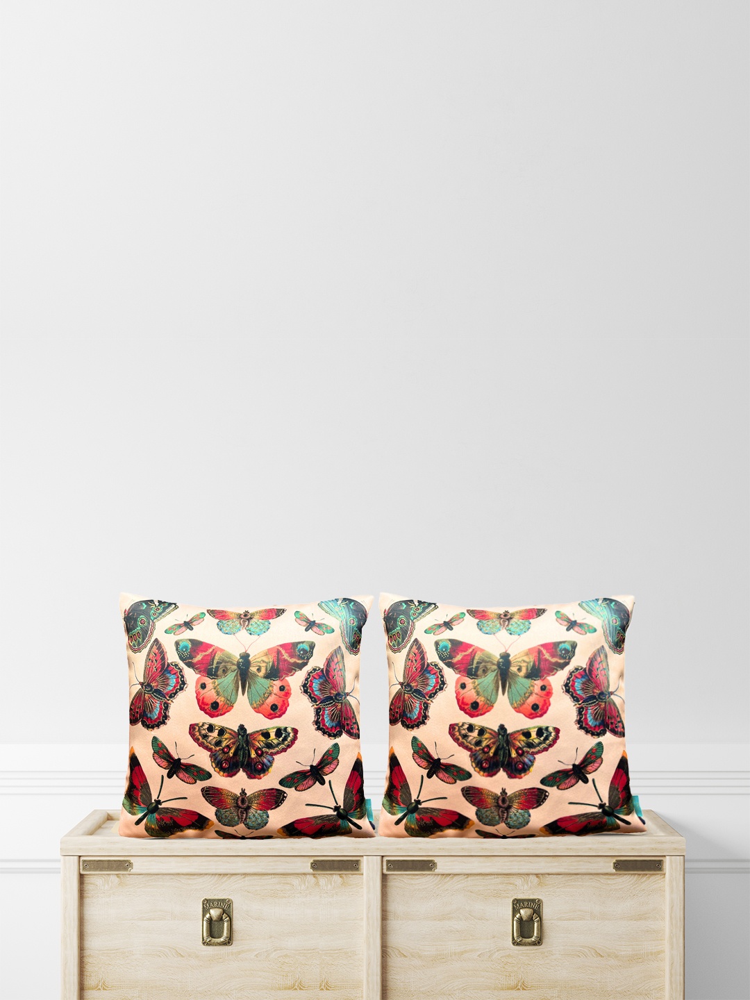 

Tasseled Home Beige & White Set of 2 Quirky Satin Square Cushion Covers