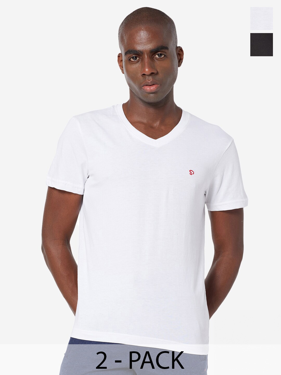 

SPORTO Pack Of 2 V-Neck T-shirts, Black