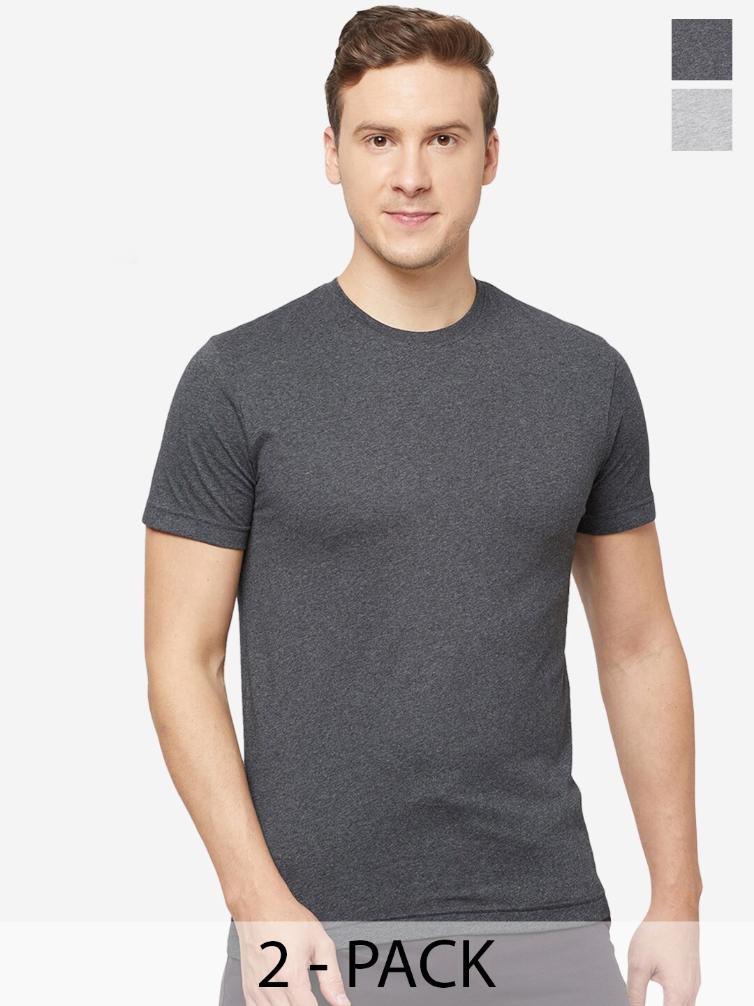 

SPORTO Pack Of 2 Round Neck T-shirts, Charcoal