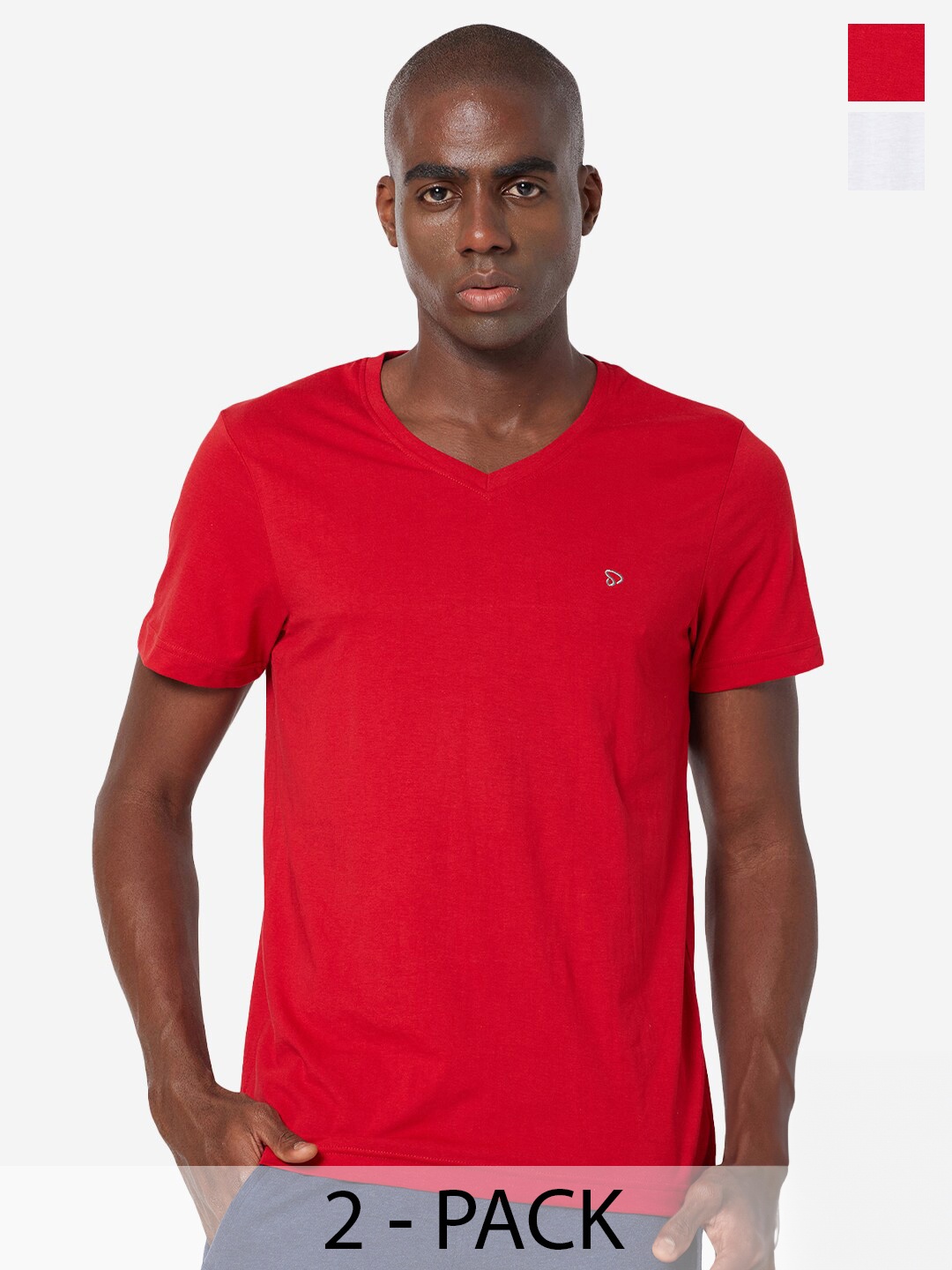

SPORTO Pack Of 2 V-Neck T-shirts, Red