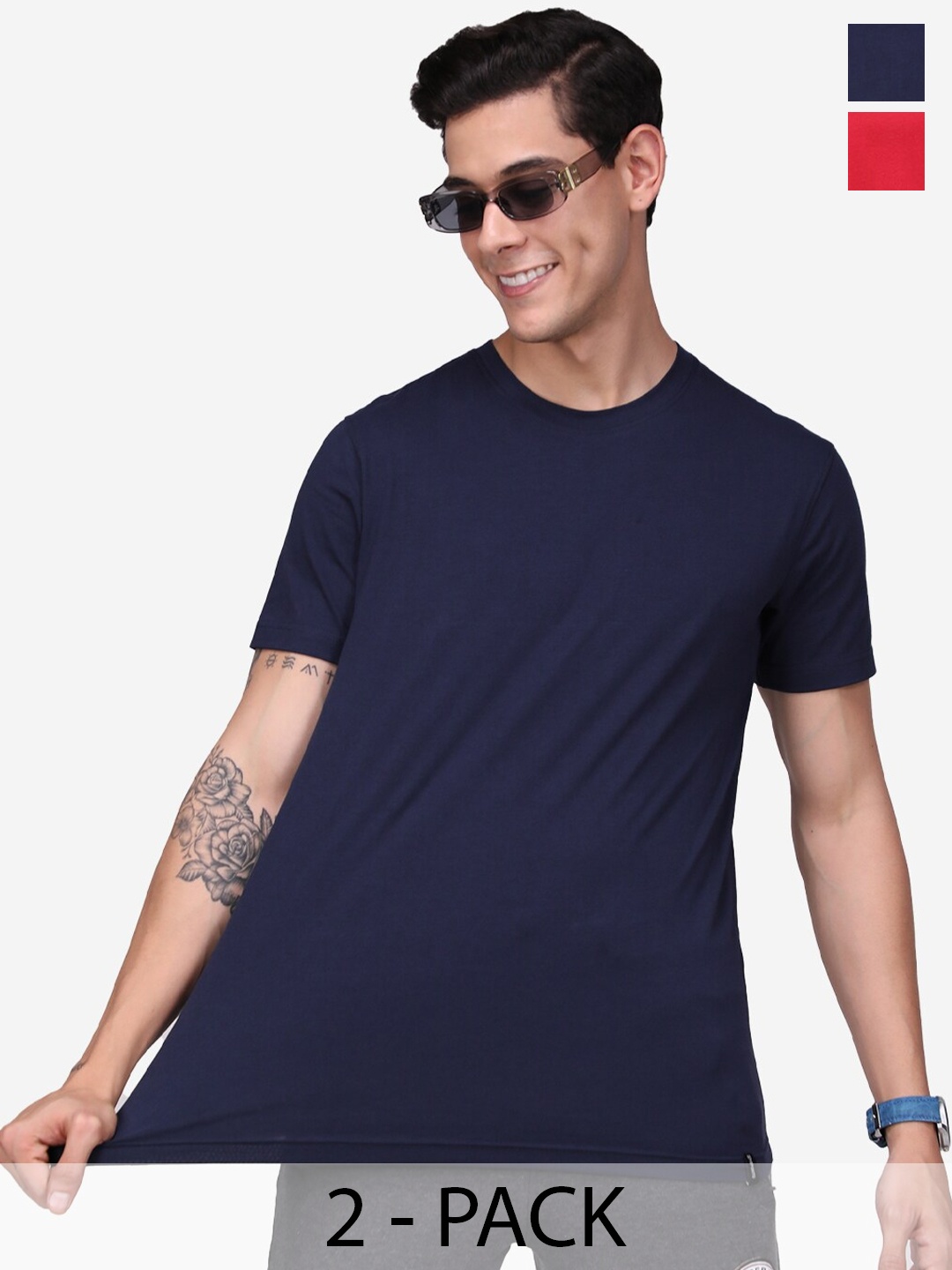 

SPORTO Pack Of 2 Round Neck T-shirts, Navy blue