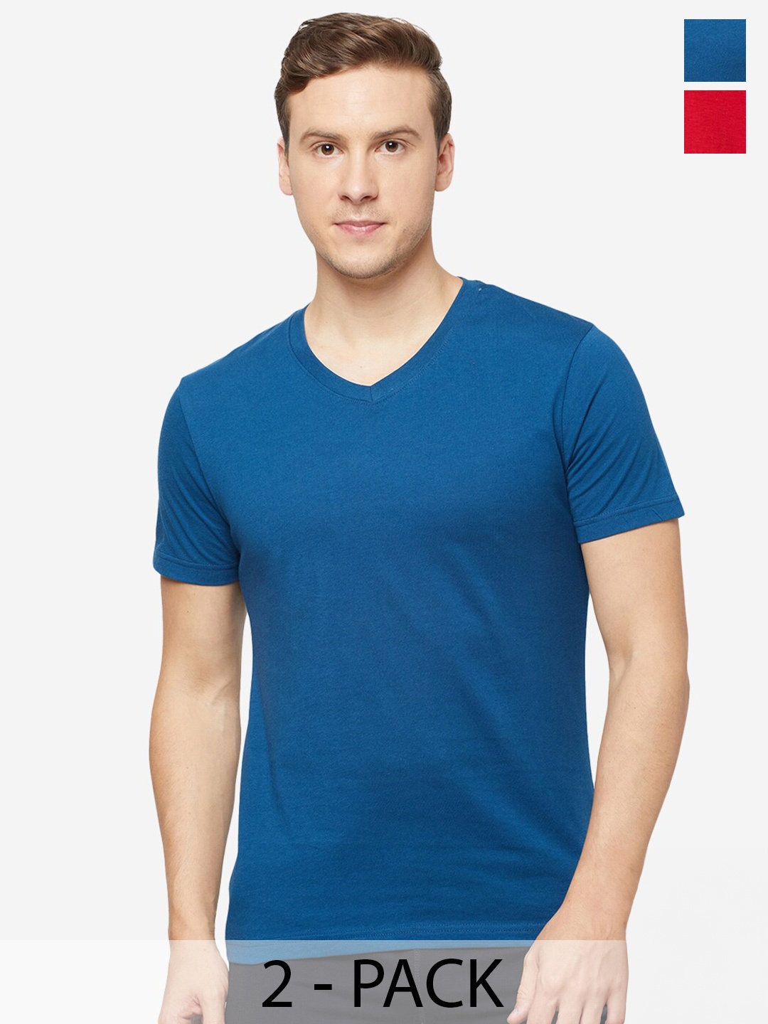 

SPORTO Pack Of 2 V-Neck Regular Sports T-shirt, Navy blue