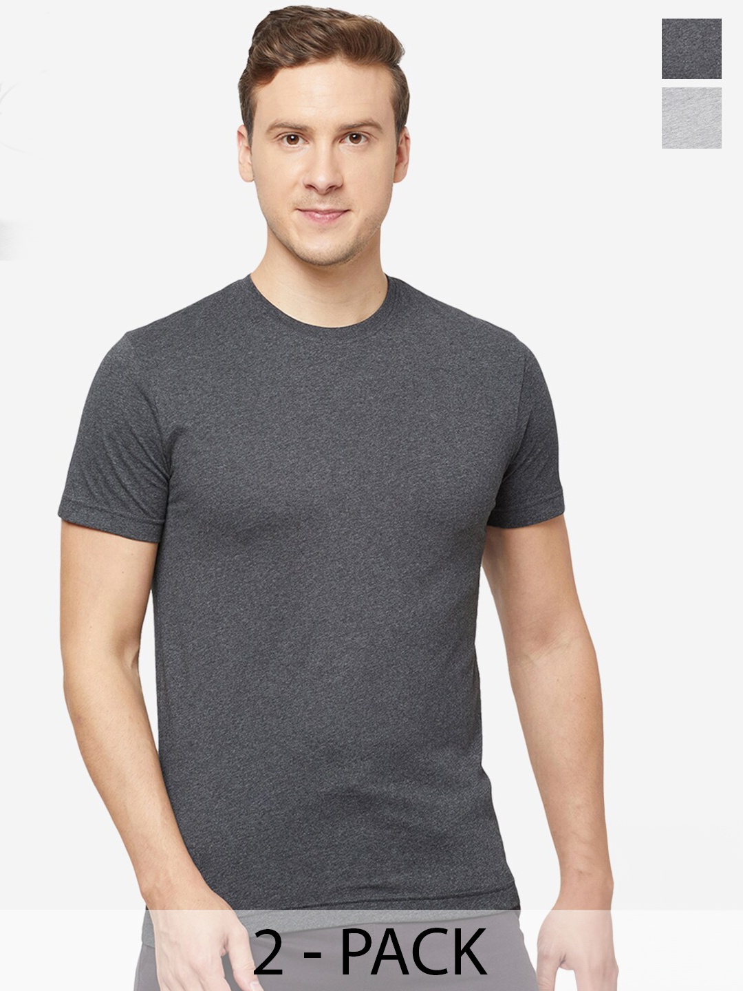 

SPORTO Pack Of 2 Round-Neck Regular Sports T-shirt, Grey