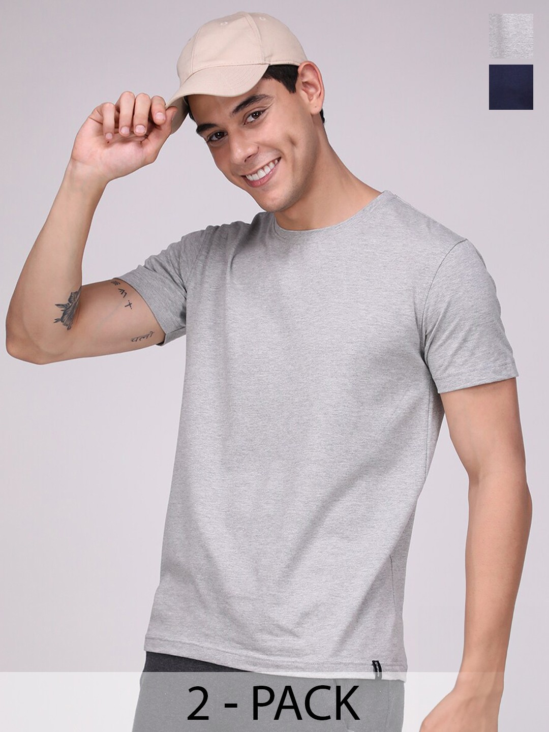 

SPORTO Pack Of 2 Round-Neck Regular Sports T-shirt, Grey