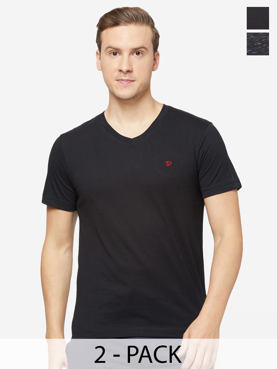 

SPORTO Pack Of 2 V-Neck Regular Sports T-shirt, Black