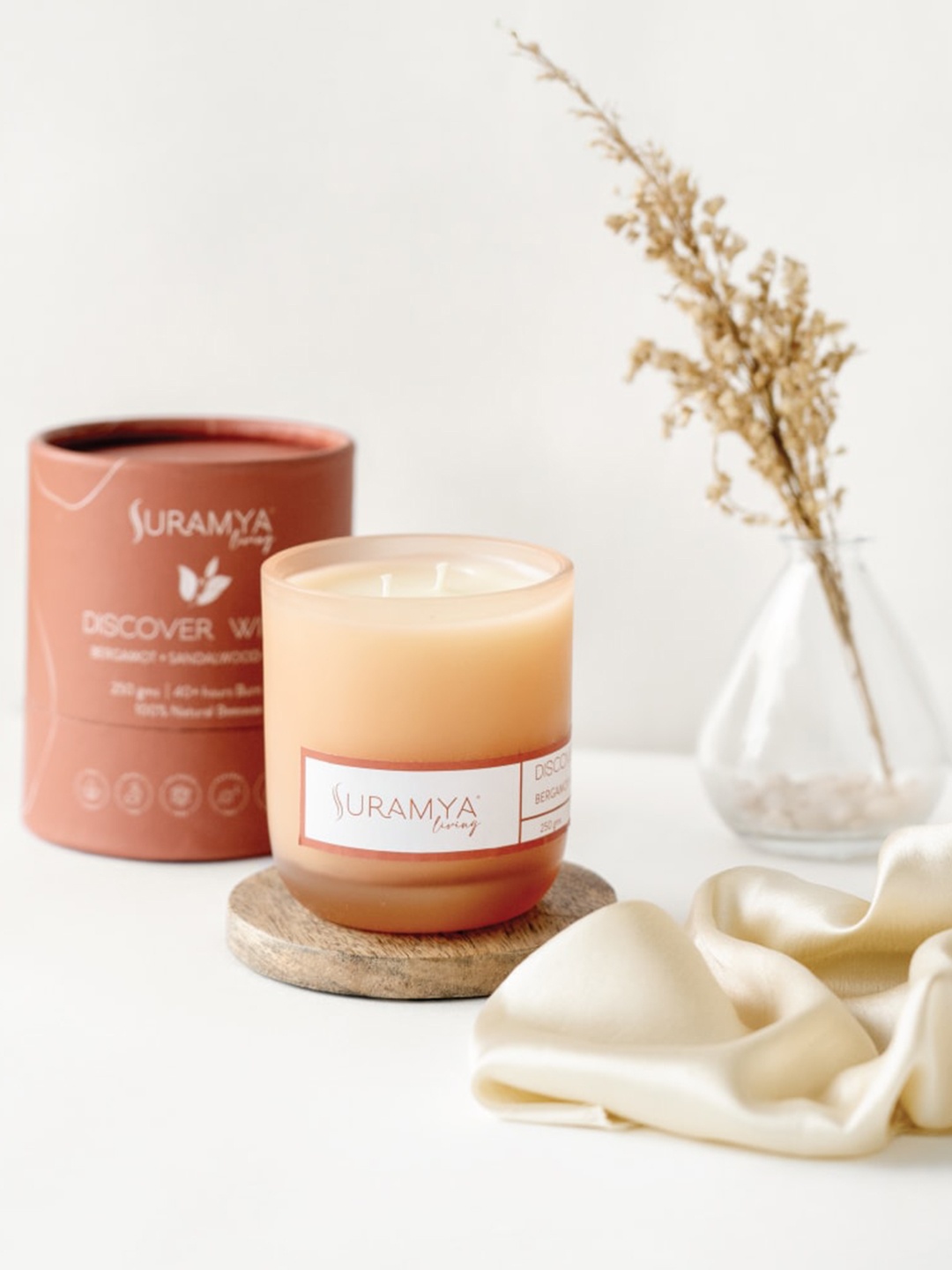 

SURAMYA LIVING Pack of 3 Beeswax Candles Smoke Free Non Toxic Scented Candles 250 GMS, White