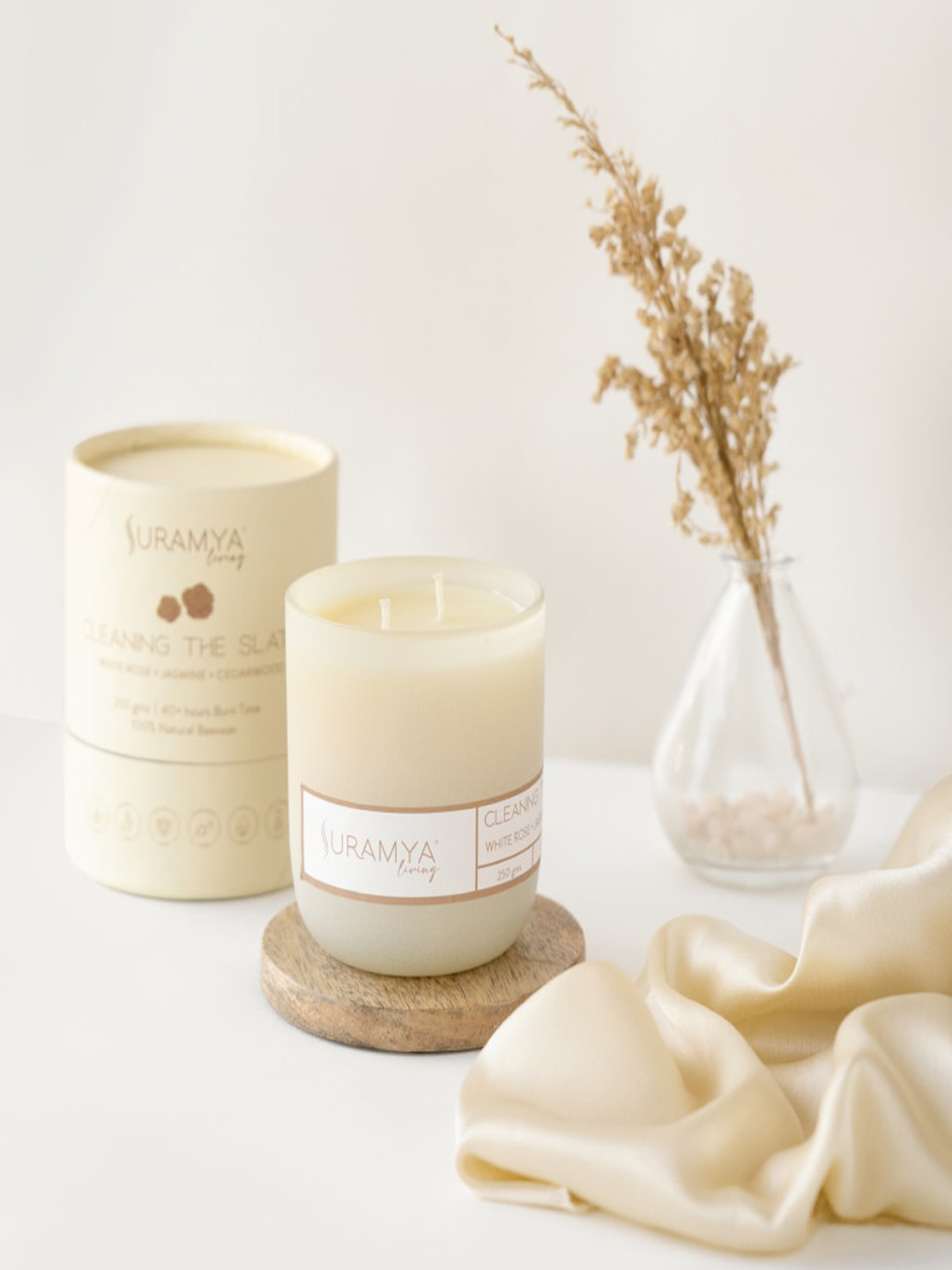 

Suramya Living 3Pc Beeswax Smoke Free Non-Toxic Scented Candles 250 gm, White