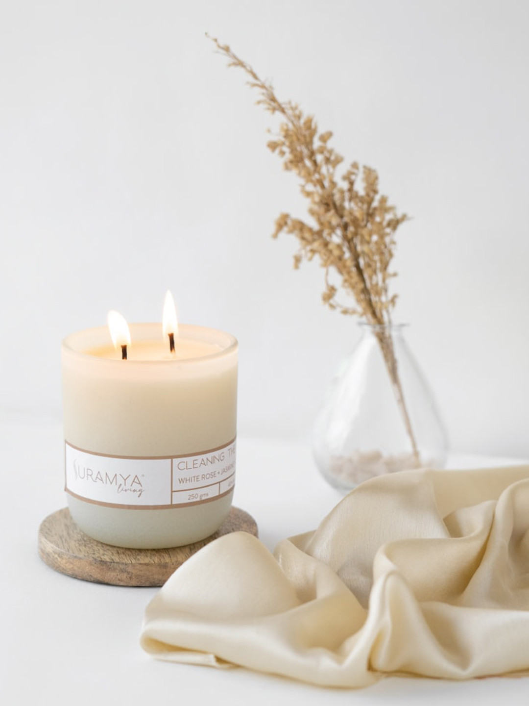 

Suramya Living Cleaning The Slate 2 Pc Beeswax Smoke Free Non-Toxic Scented Candles- 250gm, White