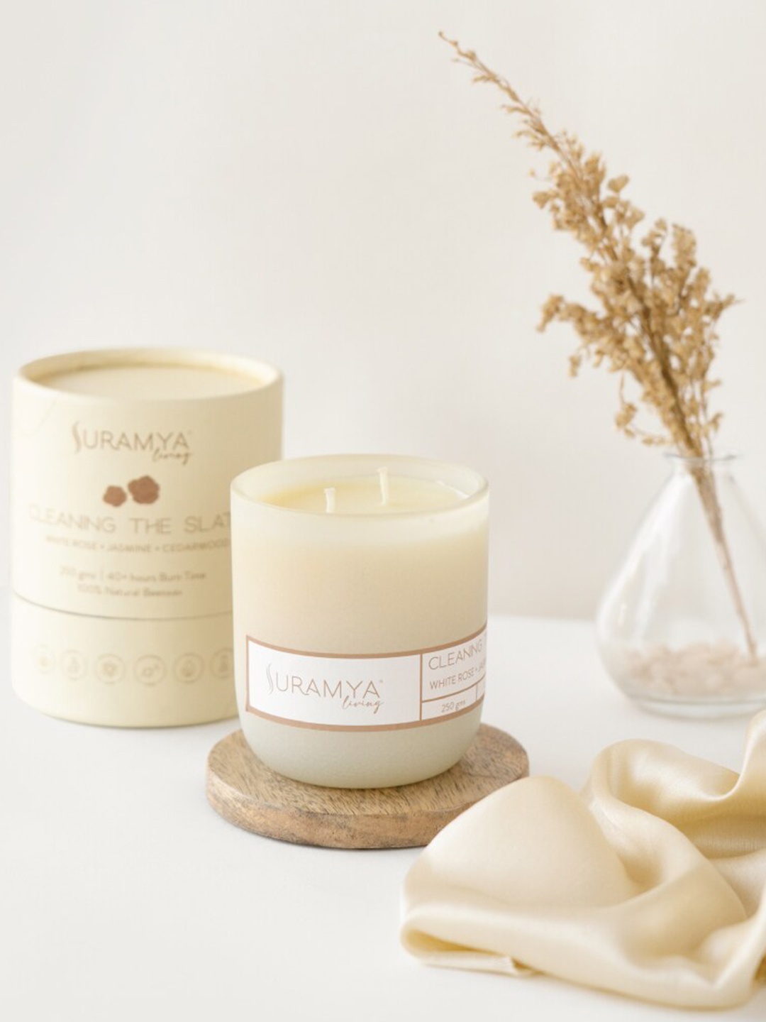 

Suramya Living 2 Pcs Beeswax Smoke Free Non-Toxic Scented Candles- 250 gm, White