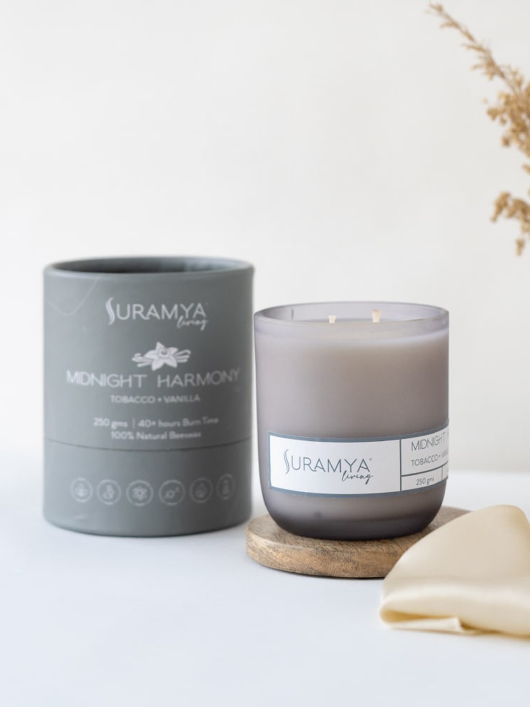 

Suramya Living 2 Pcs Brown & Grey Non Toxic Glass Jar Scented Candles - 250 g Each