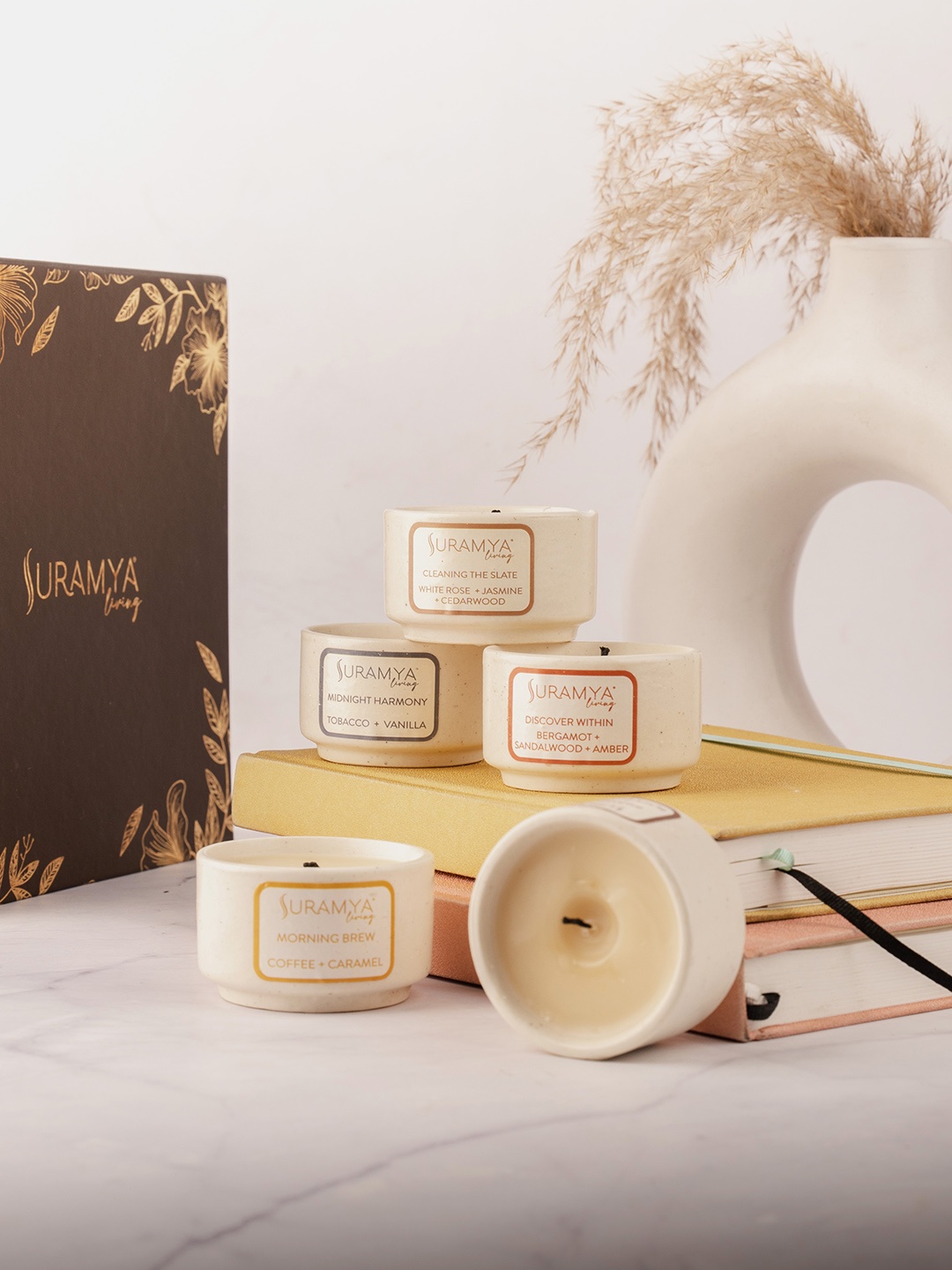 

Suramya Living Signature Discovery Set Beeswax Smoke Free Non-Toxic Scented Candles, White