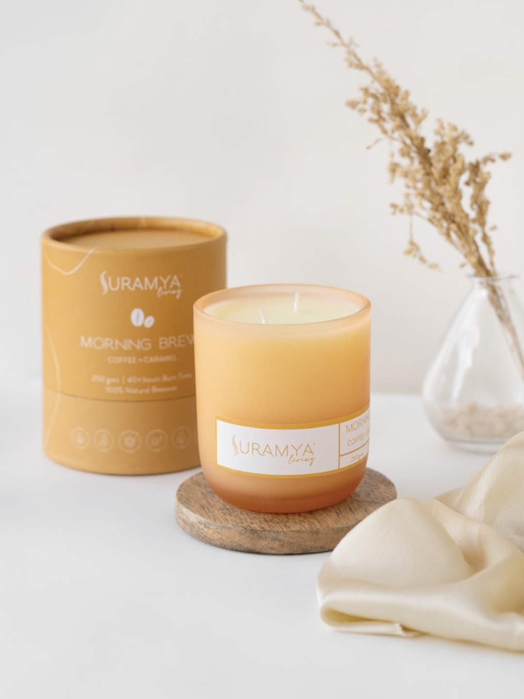 

Suramya Living 3Pc Beeswax Smoke Free Non-Toxic Scented Candles 250 gm, Brown
