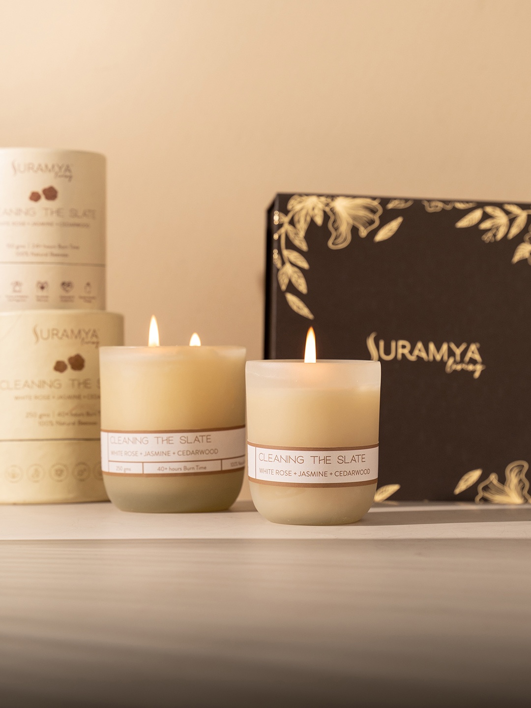 

Suramya Living Grey & White 2 Pieces Smoke Free Non Toxic Glass Jar Scented Candles