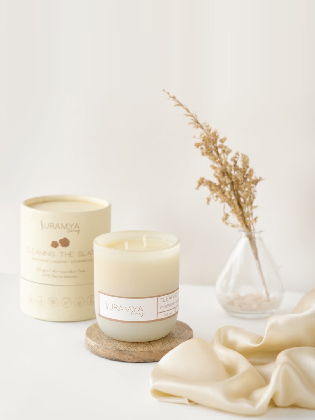 

Suramya Living 3 Pcs Brown & White Non Toxic Glass Jar Scented Candles-250 g Each