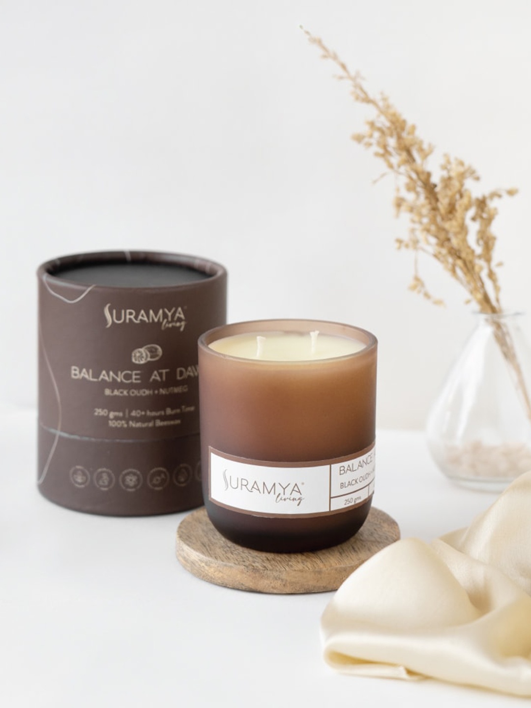 

Suramya Living Balance at Dawn 2Pc Beeswax Smoke Free Non-Toxic Scented Candles, White