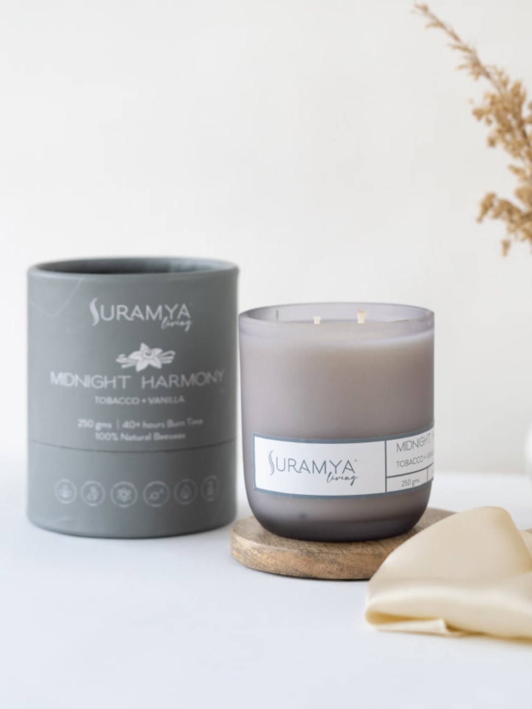 

Suramya Living Beeswax 2Pc Smoke Free Non-Toxic Scented Candles 250 gm, White