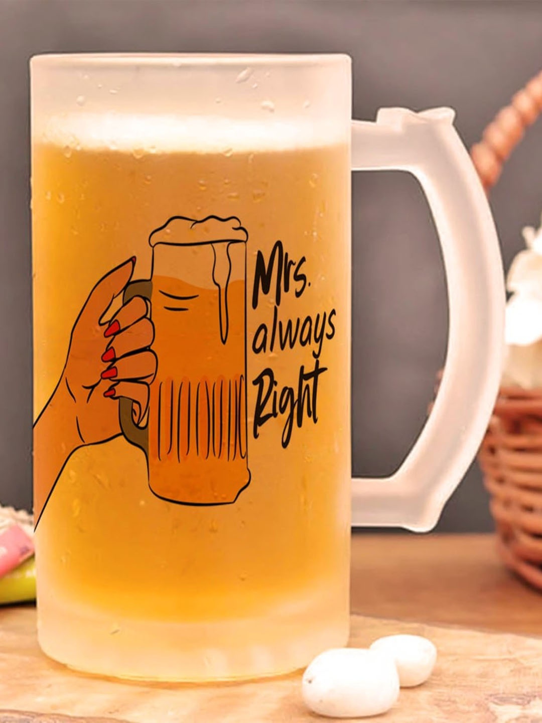 Gathari Transparent & Black Printed Beer Glass With Handle - 500 ML