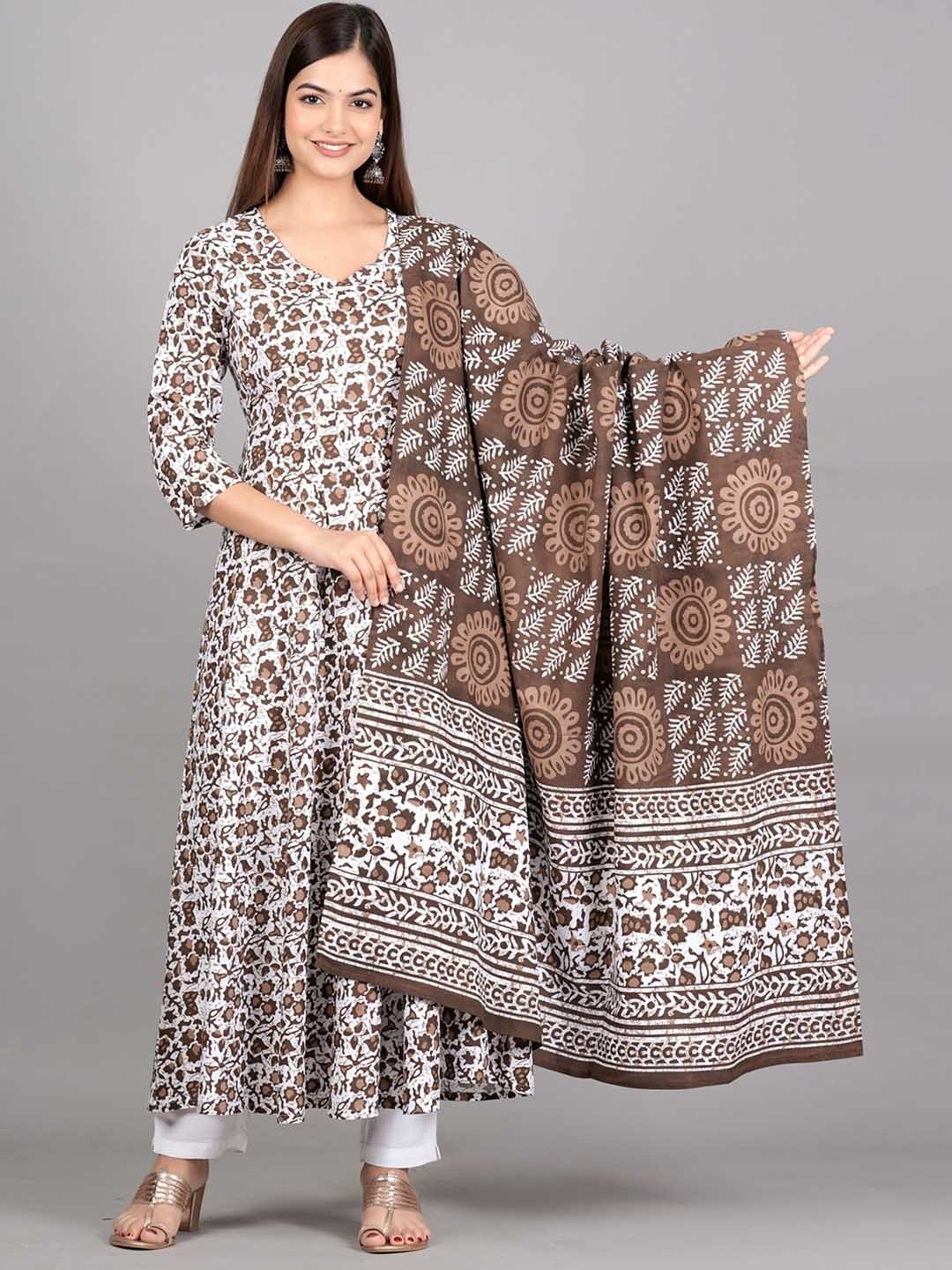 

SkyaSia Floral Printed Regular Kurta with Trousers & With Dupatta, Brown