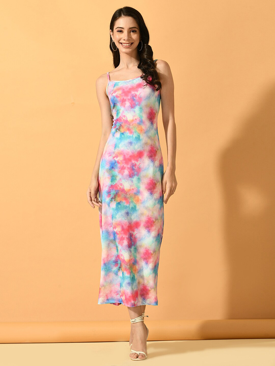 

DressBerry White Tie and Dye Shoulder Strap A-Line Dress, Multi